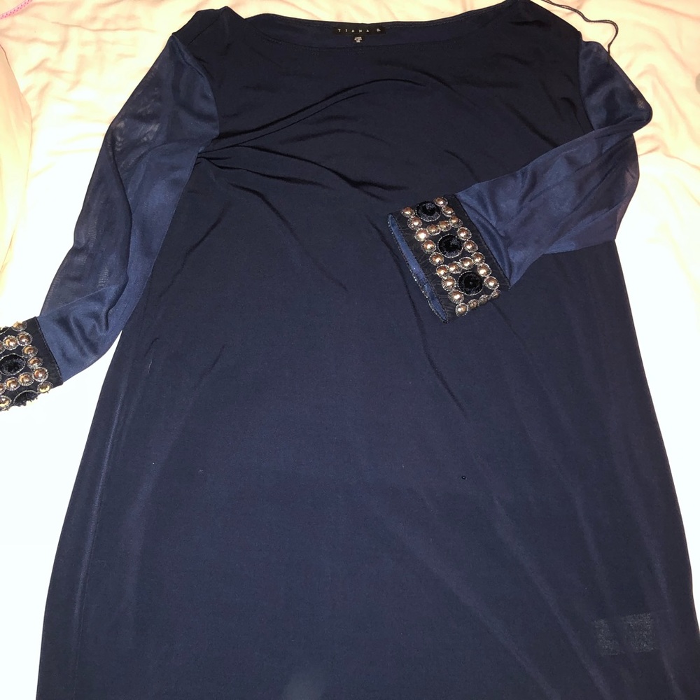 Navy Dress with Mesh Sleeves